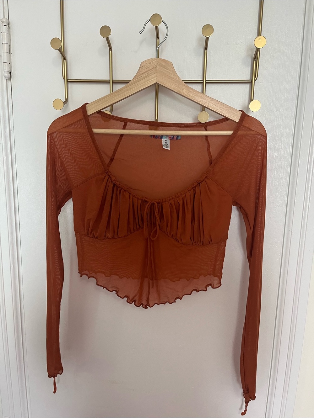 Burnt Orange Sheer Mesh Top